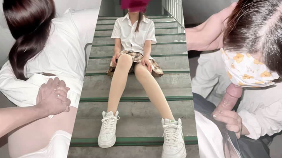 【露出性爱】家有萝莉女儿-带着闺女在楼梯间淫交，后入圆润的屁股，超爽包裹内射精液