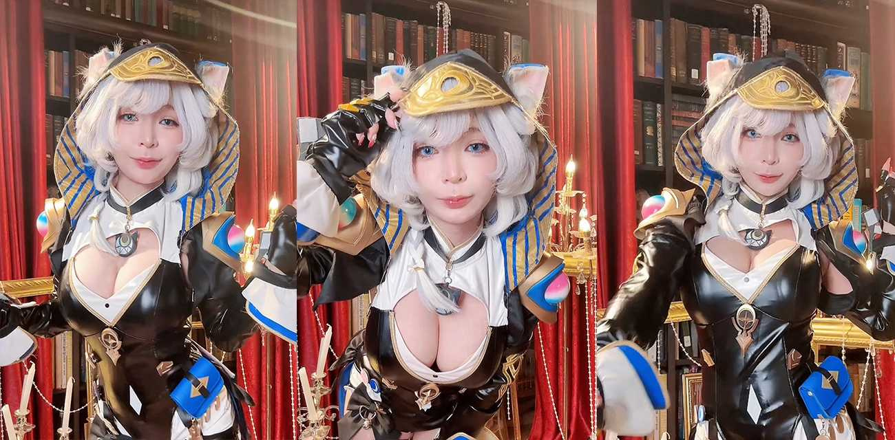 日本巨乳福利姬【UmekoJ】COS崩坏星穹铁道之埃及猫娘，紧身胸衣紧勒G奶比基尼肥臀充满