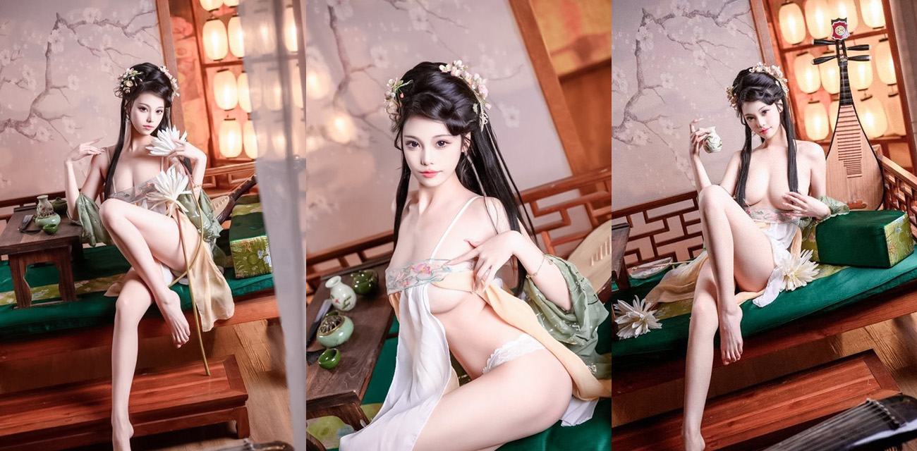 高颜巨乳古风Coser【蜜汁猫裘】大尺度私拍流出，单薄纱衣巨乳半露，蕾丝小内裤勒出逼